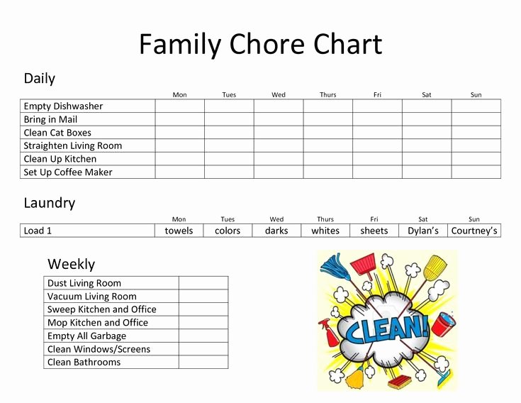 Weekly Chore Chart Template Beautiful Daily Family Chore Chart Template