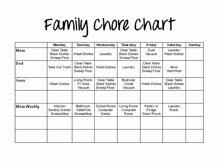 Weekly Chore Chart Template Inspirational 11 Best Chore Charts Images On Pinterest