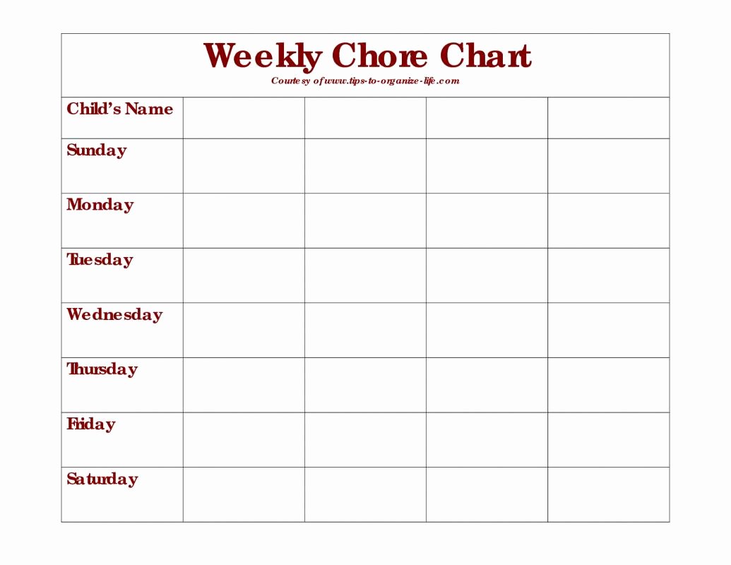 Weekly Chore Chart Template Inspirational Weekly Chore Chart Template