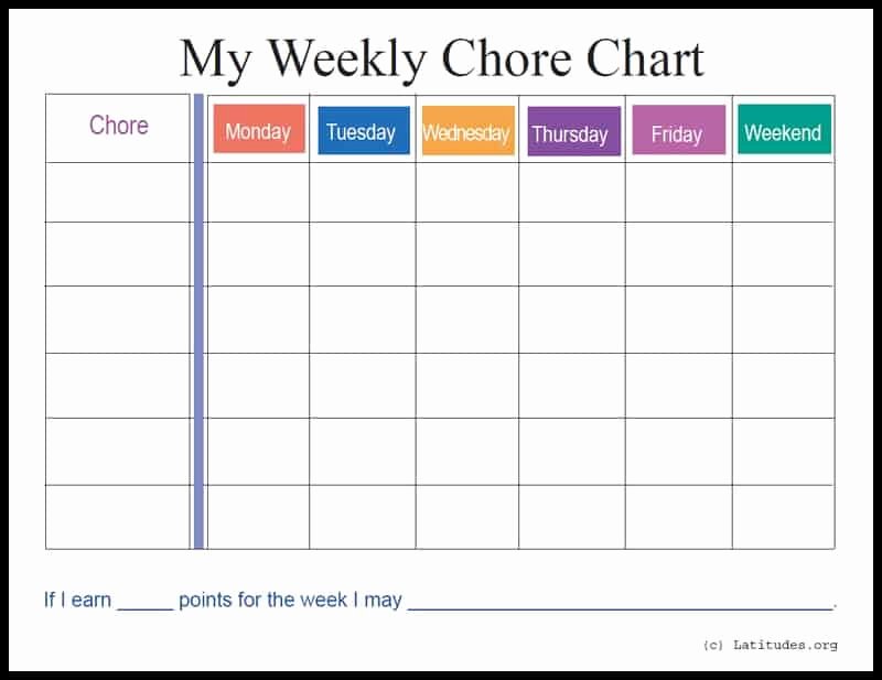 Weekly Chore Chart Template New Free Weekly Chore Chart Colorful