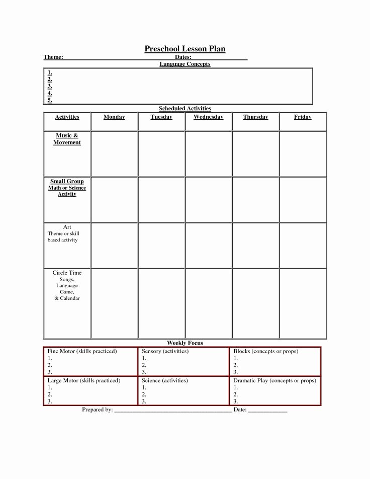 Weekly Lesson Plan Template Inspirational Printable Lesson Plan Template Nuttin but Preschool