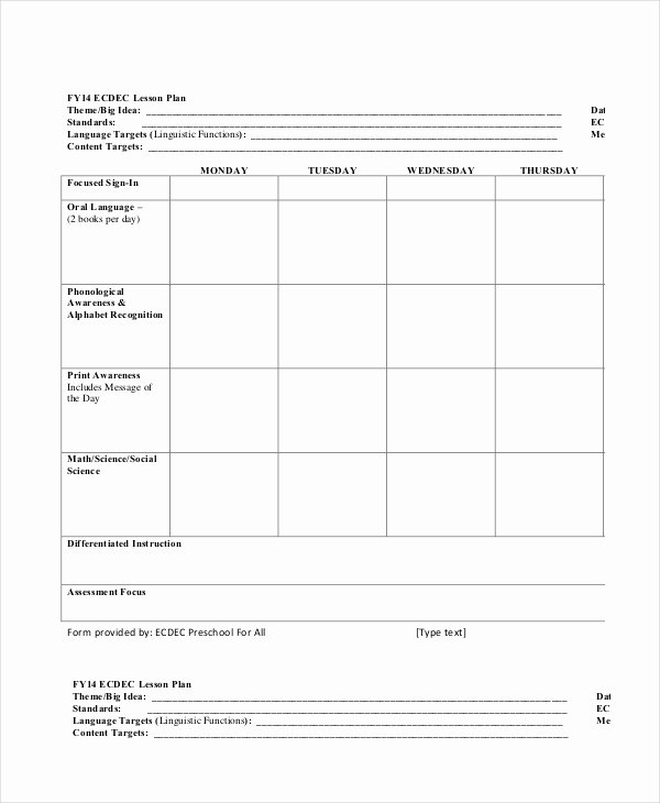Weekly Lesson Plan Template New Preschool Lesson Plan Template 9 Free Word Pdf Psd