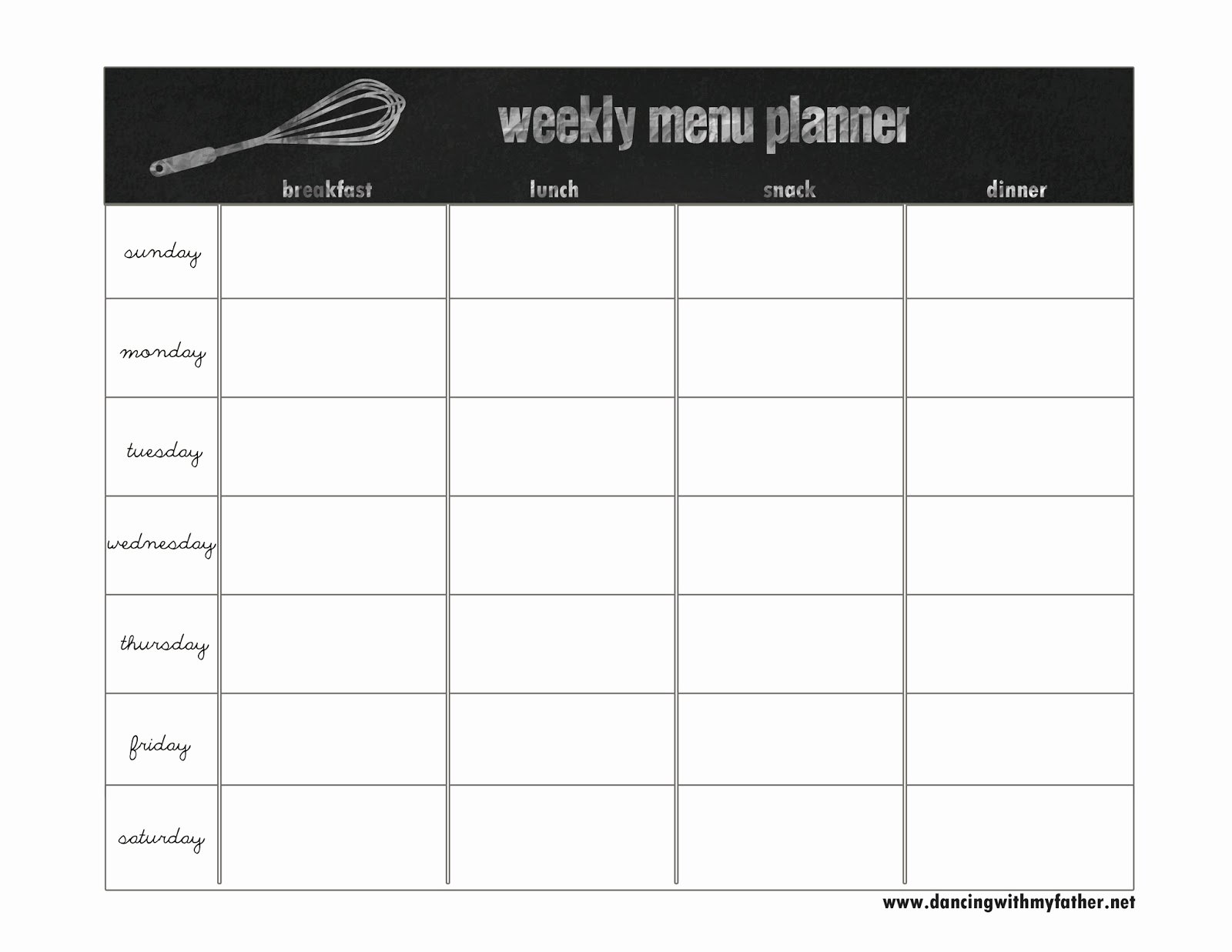 weekly menu template
