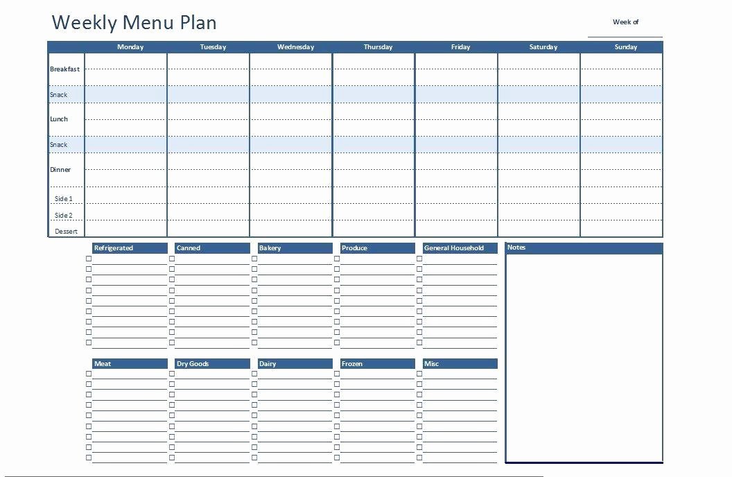Weekly Menu Template Word Unique Free Excel Weekly Menu Plan Template Dowload