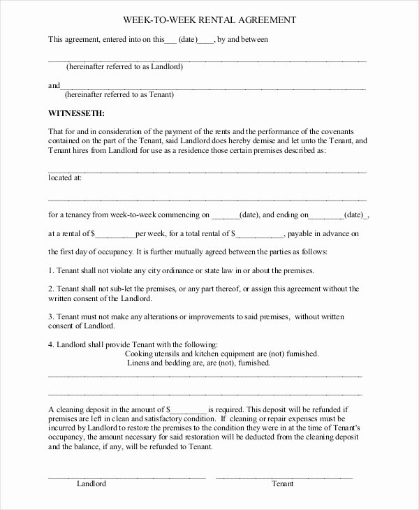 Weekly Rental Agreement Template New Rental Agreement Template 11 Free Word Pdf Documents