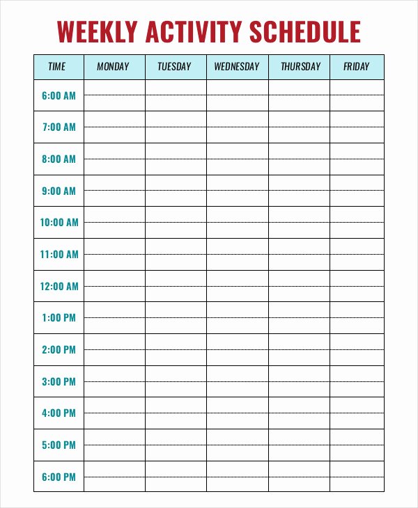 Weekly Schedule Template Pdf Unique Weekly Activity Schedule Templates 5 Free Word Pdf