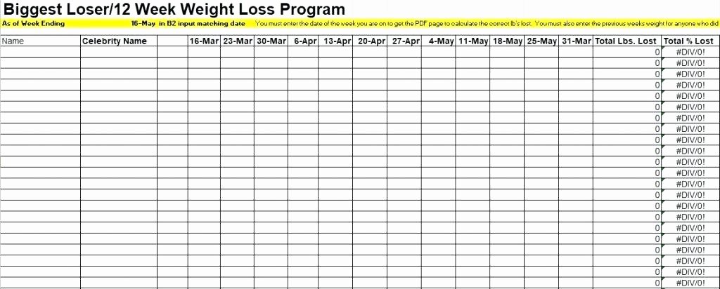 Weight Loss Spreadsheet Template New Work Weight Loss Challenge Spreadsheet Biggest Loser