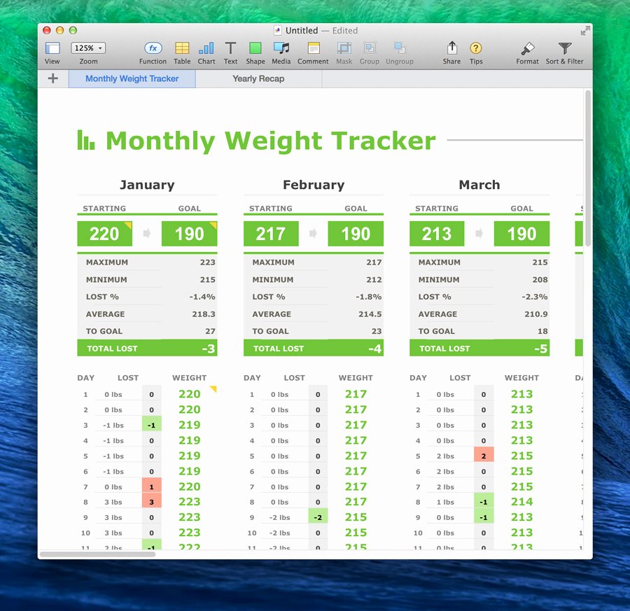 monthly weight tracker template