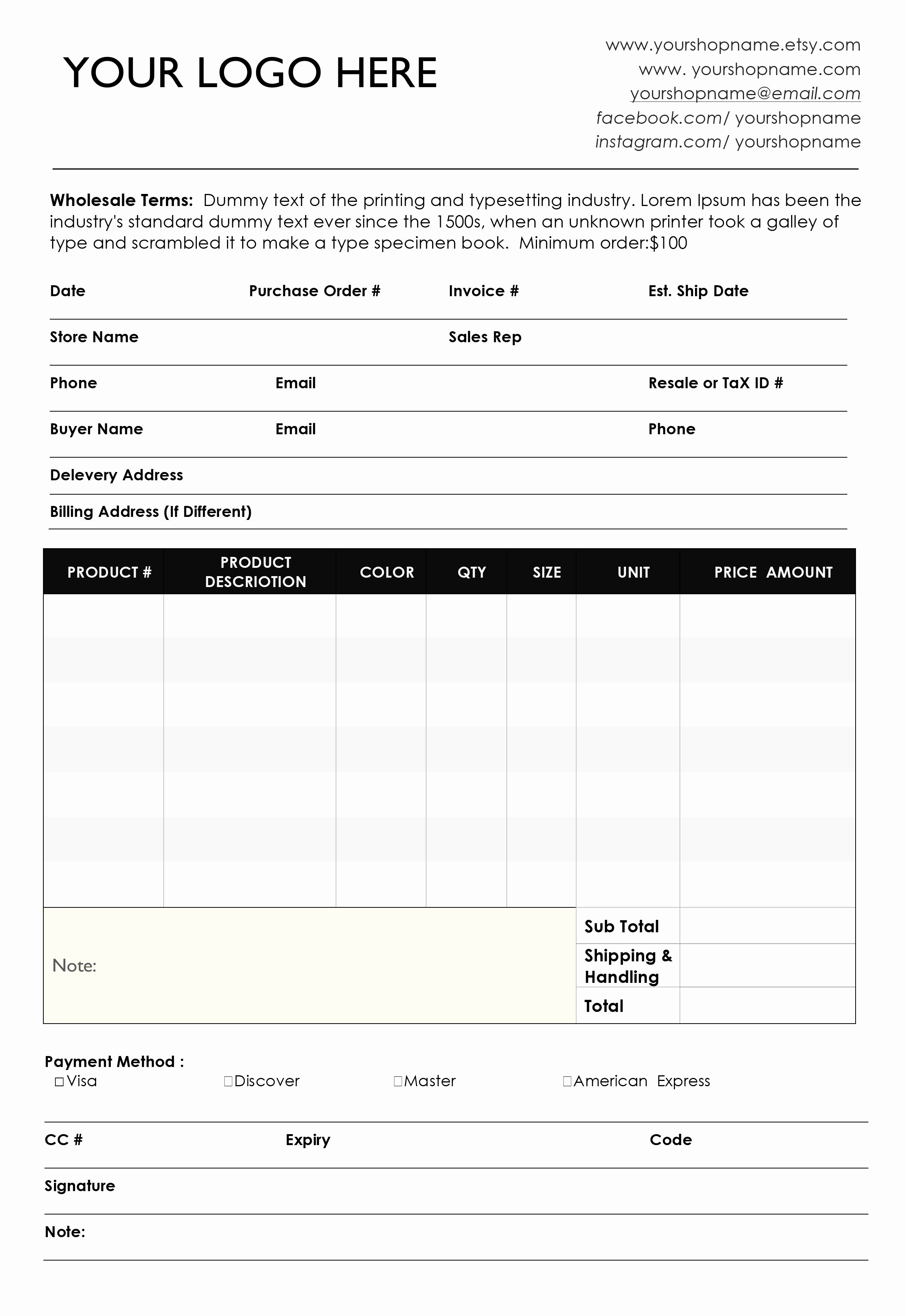Wholesale order form Template Beautiful Custom Catalog Custom Line Sheet Line Sheet Design