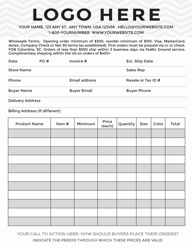 Wholesale order form Template Beautiful Professional Line Sheet order form Design
