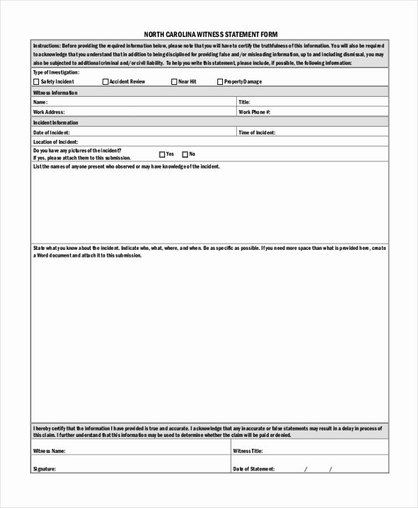 Witness Statement Template Word Lovely Sample Witness Statement form 10 Free Documents In Word