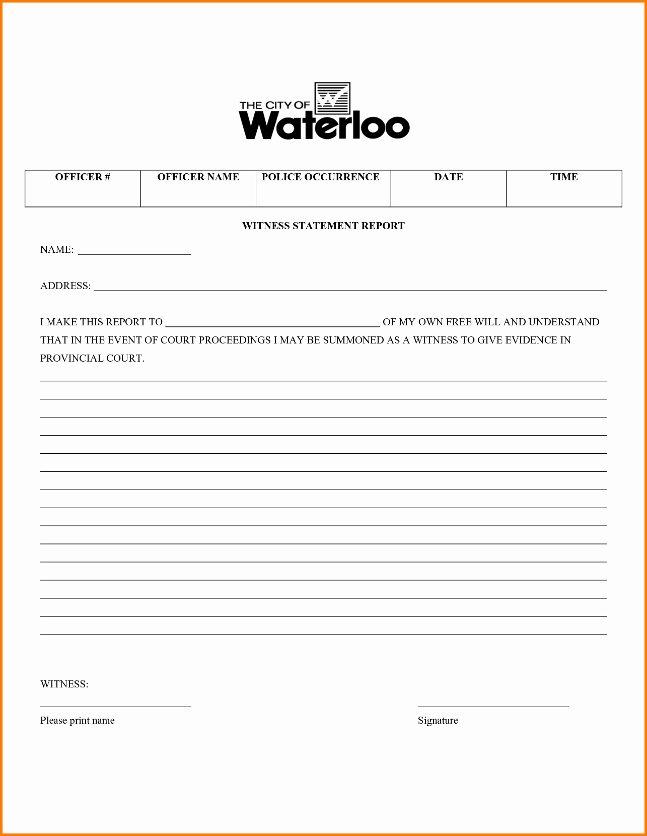 Witness Statement Template Word New Witness Statement form