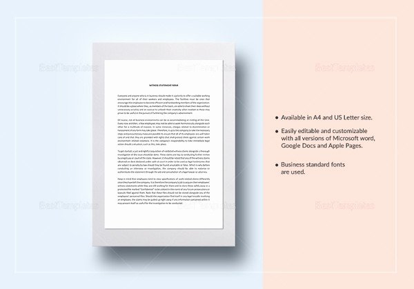 Witness Statement Template Word Unique 11 Sample Witness Statement Templates Pdf Docs Word