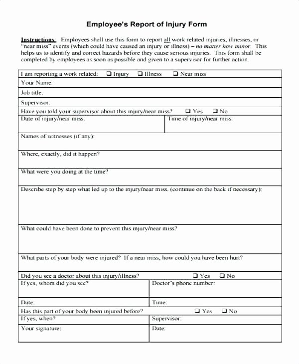 Work Incident Report Template Awesome Employee Accident Report form Template Accident