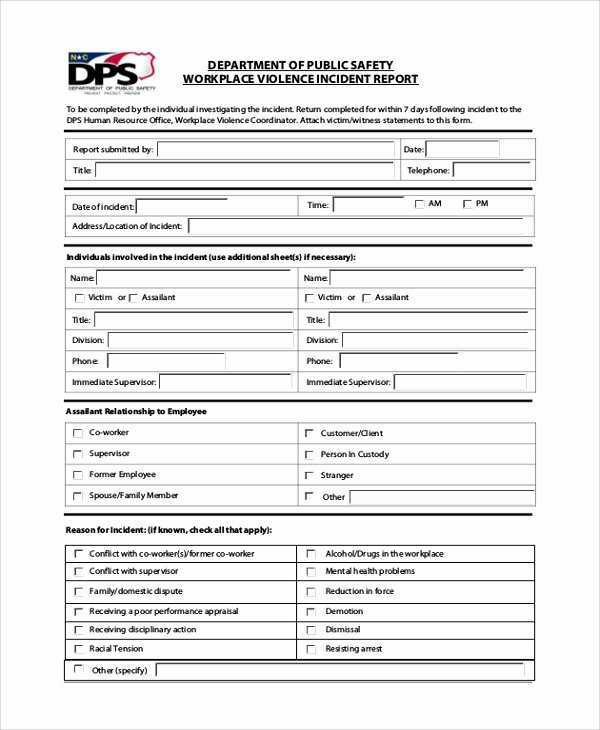 Work Incident Report Template Fresh 7 Sample Incident Report forms