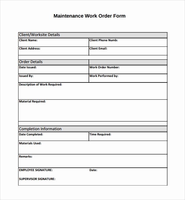 Work order form Template Beautiful 8 Sample Maintenance Work order forms
