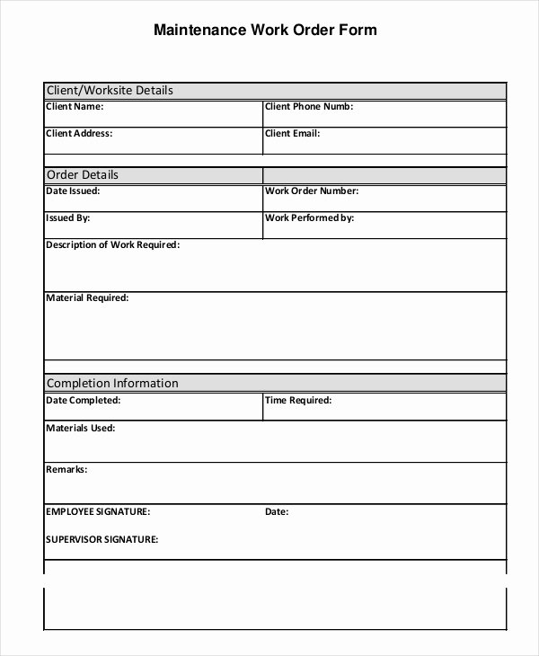 Work order form Template Inspirational 11 Work order forms Free Samples Examples format