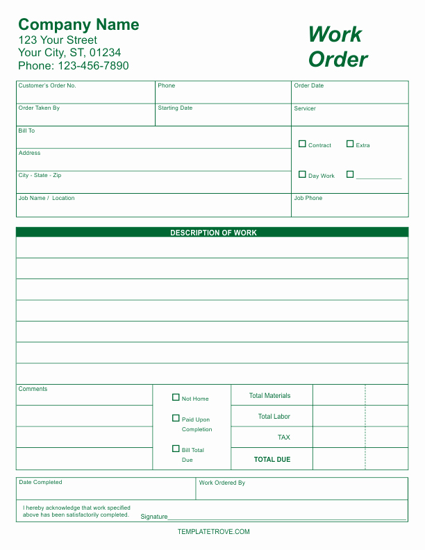 Work order form Template Luxury Free Business forms Templates