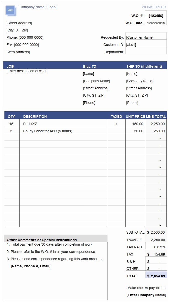 Work order Template Excel Best Of Work order Template – 20 Free Word Excel Pdf Document