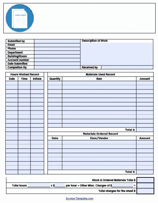Work order Template Excel Luxury Free Work order Invoice Template Excel Pdf
