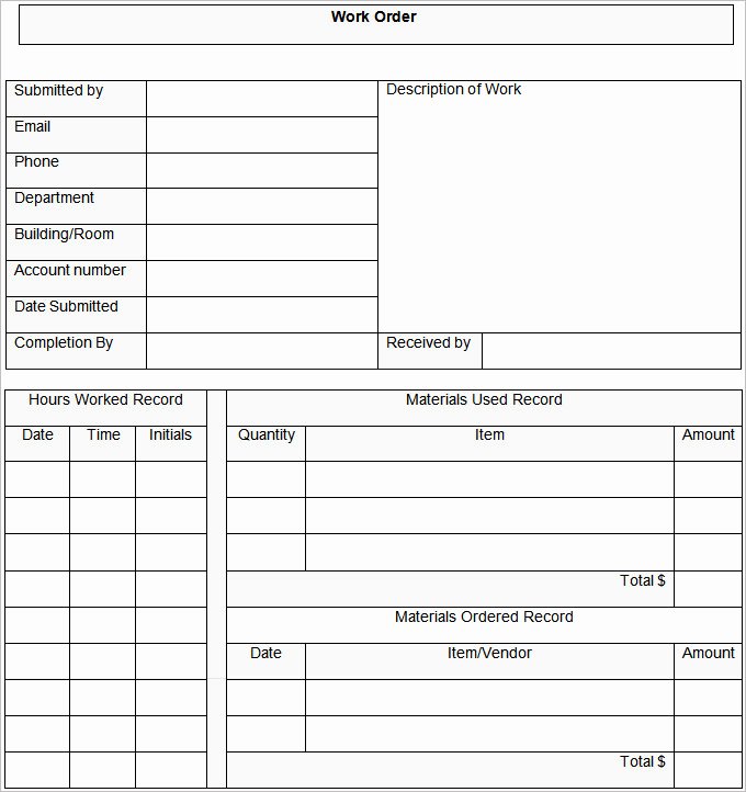 Work order Template Excel New Work order Template – 20 Free Word Excel Pdf Document