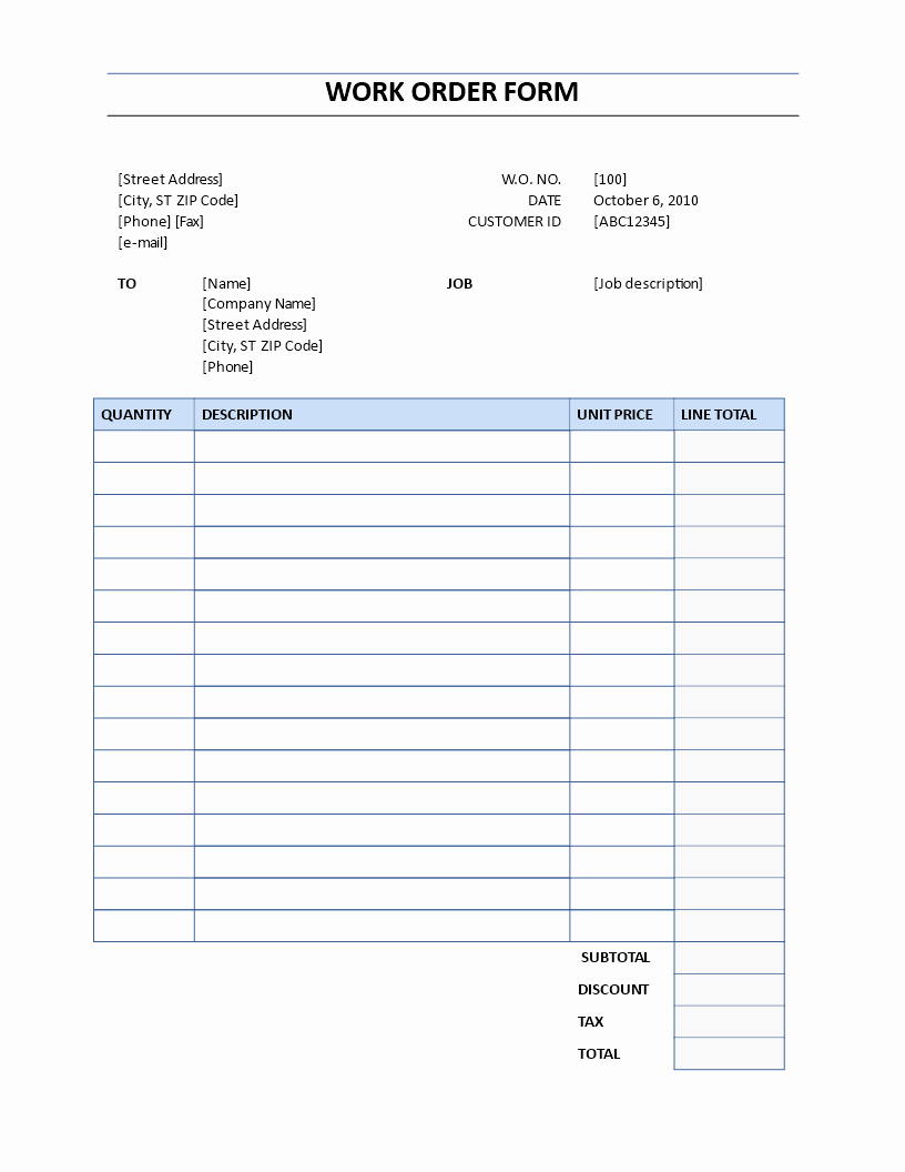 Work order Template Free Inspirational Free Work order form