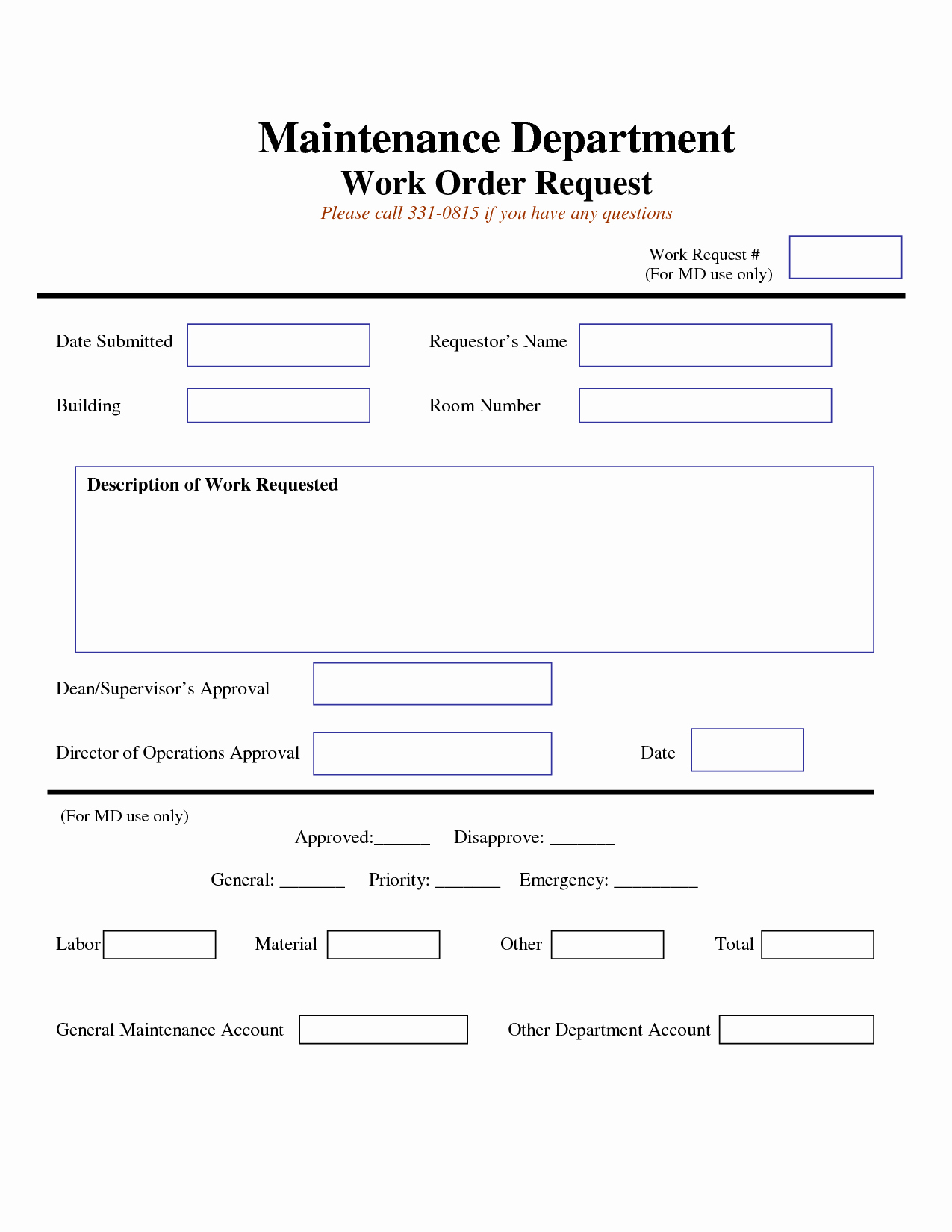 Work order Template Pdf Unique Work Request form