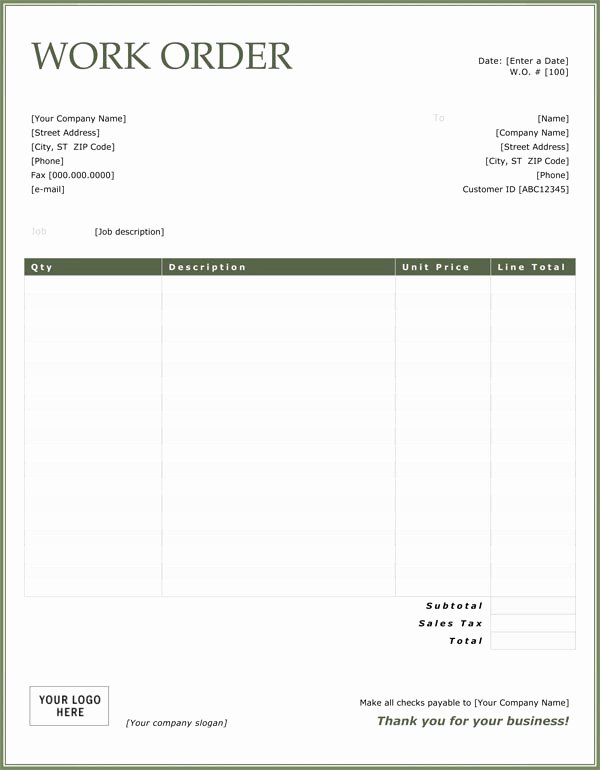 Work orders Template Free Inspirational Work order Template