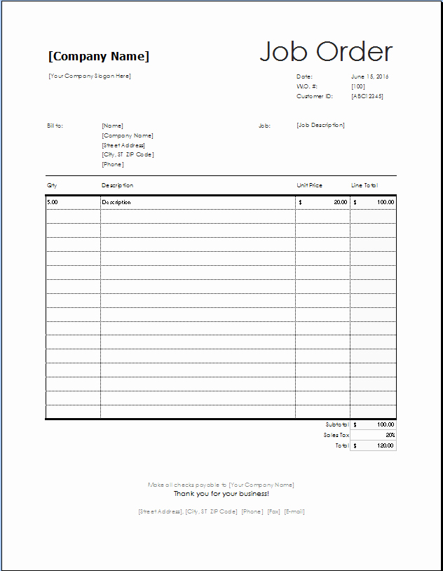 Work orders Template Free Lovely Job order form