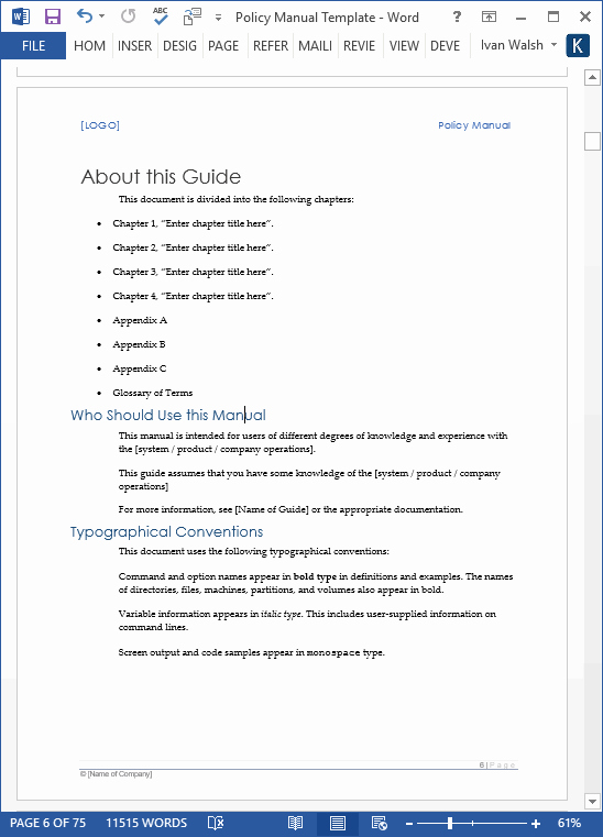 Workbook Template Microsoft Word Awesome Policy Manual Template – Ms Word with Free Checklists