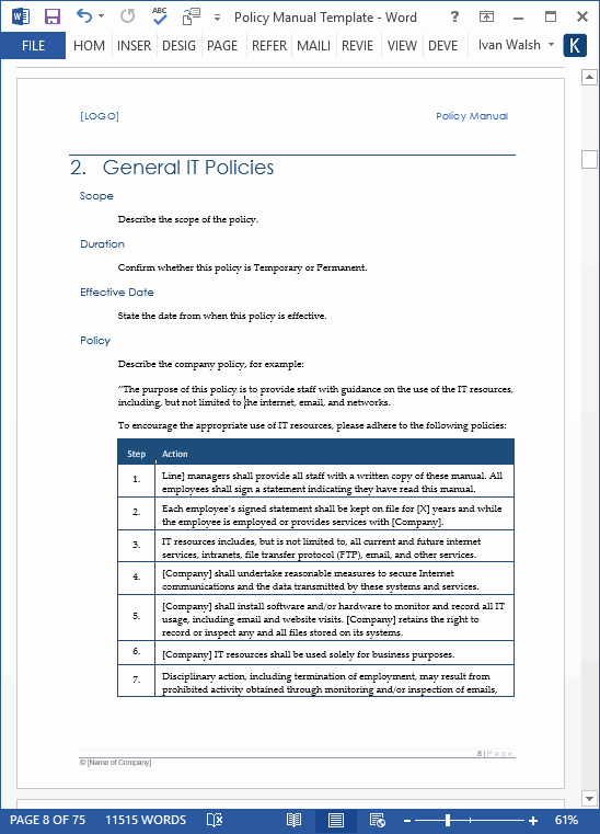 Workbook Template Microsoft Word Best Of Policy Manual Template – Ms Word with Free Checklists