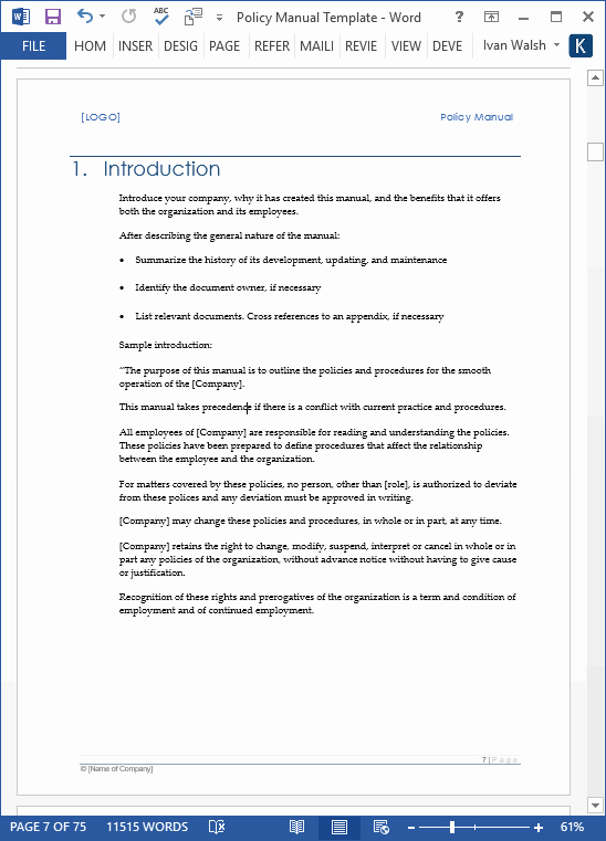 Workbook Template Microsoft Word Fresh Policy Manual Template – Ms Word with Free Checklists