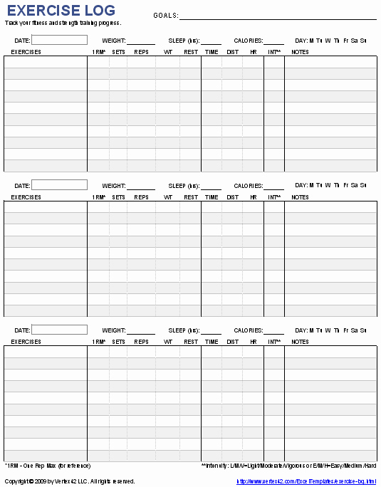 Workout Log Template Excel Fresh Free Printable Exercise Log and Blank Exercise Log Template