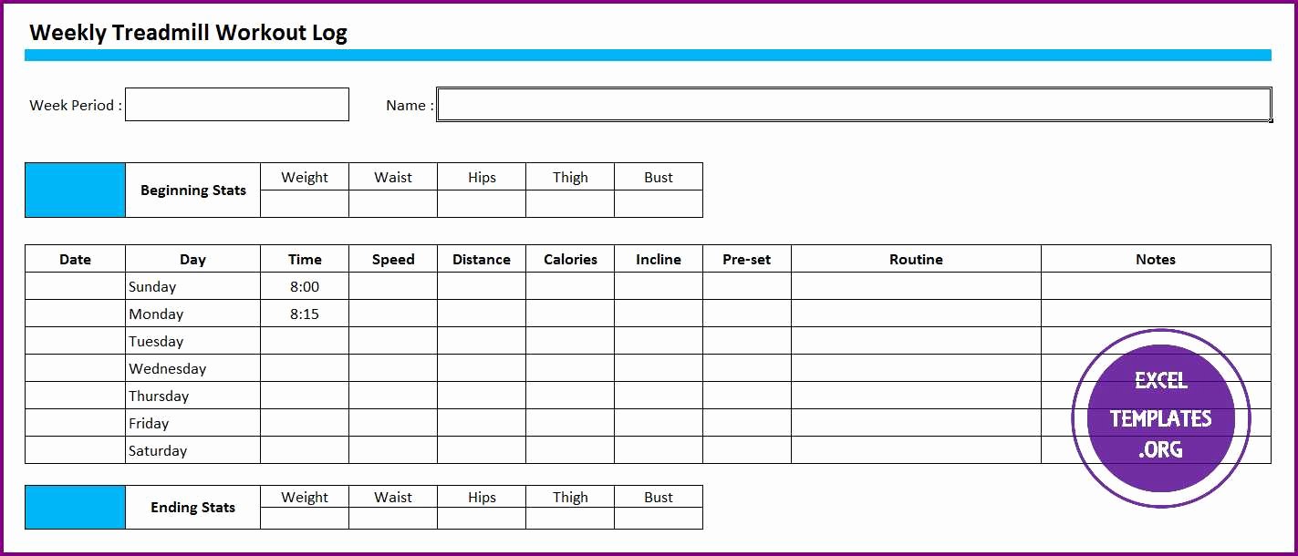 Workout Log Template Excel Lovely Weekly Treadmill Workout Log Template