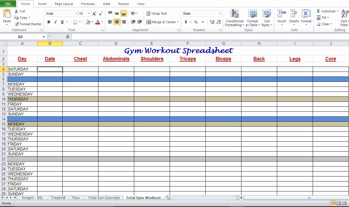 Workout Plan Template Excel Luxury Gym Workout Plan Spreadsheet for Excel