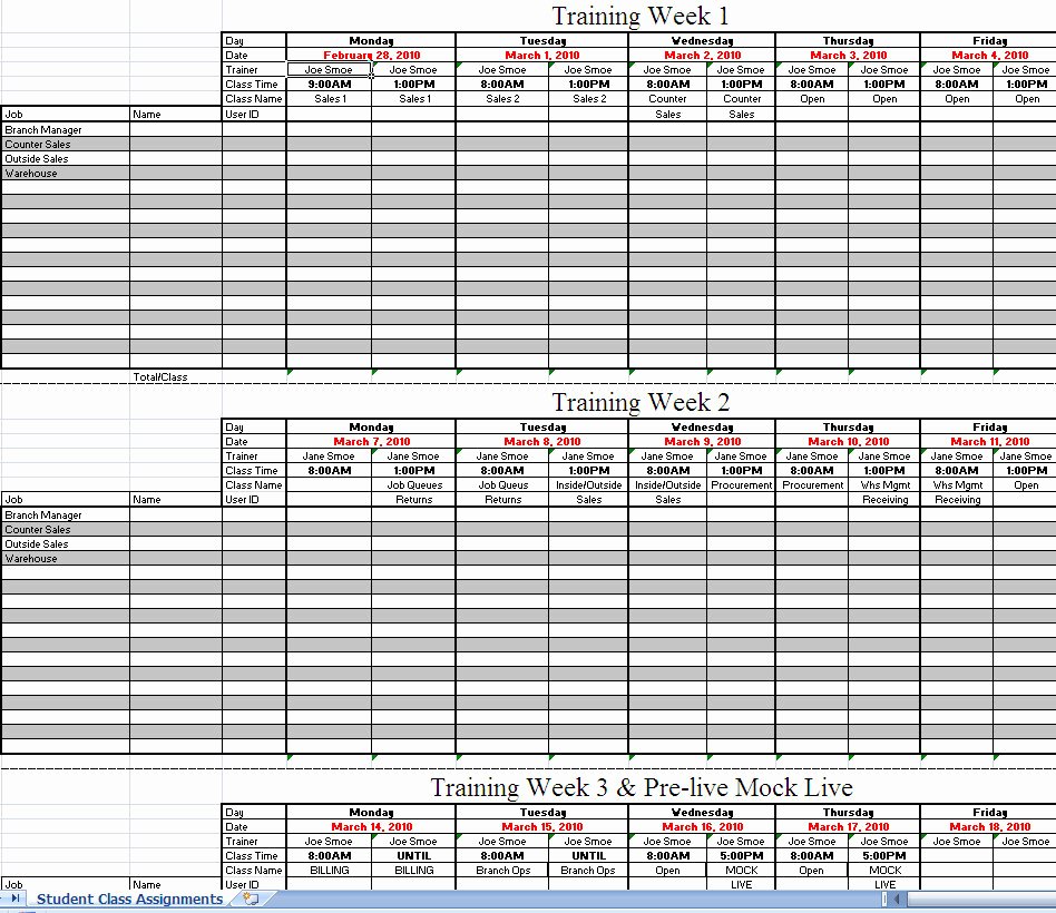 Workout Schedule Template Excel Fresh Erp Implementation Training