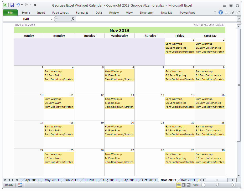 Workout Schedule Template Excel Unique Excel Fitness Workout Calendar Template