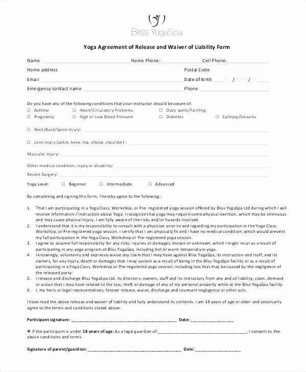 Yoga Waiver form Template Luxury School Liability Waiver form Sports Template – Flybymedia