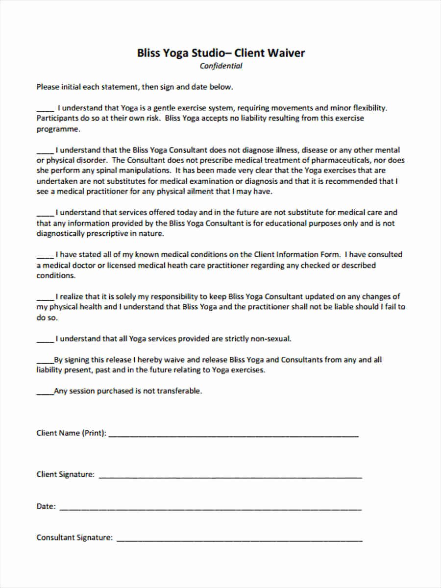 Yoga Waiver form Template Unique 6 Yoga Waiver forms Samples Free Sample Example format