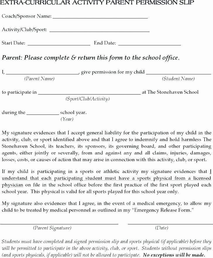 Youth Permission Slip Template Inspirational Sample Permission Slip Documents In Word Student Template